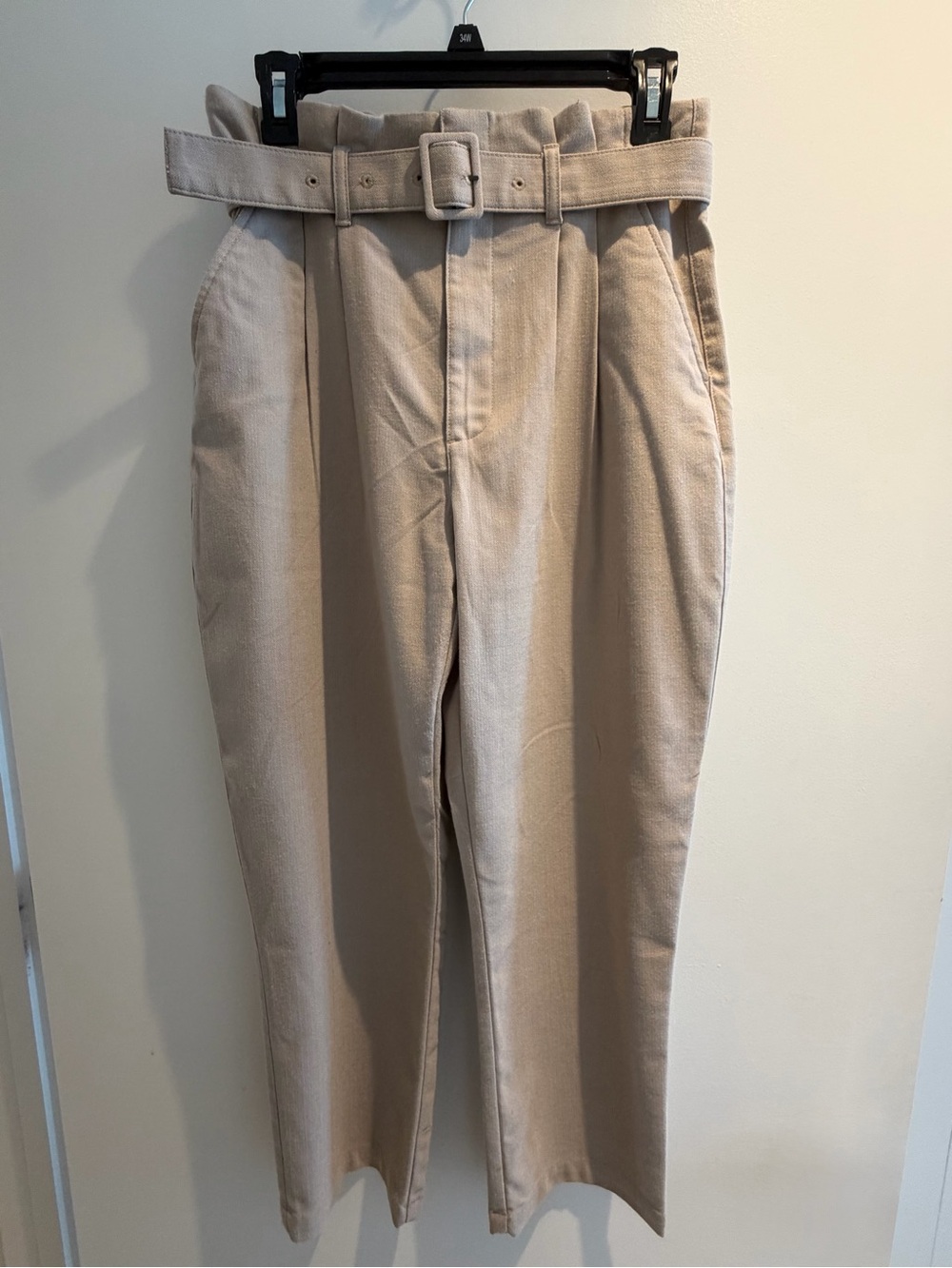 Abercrombie & Fitch Beige High-Waist Belted Ankle Pants